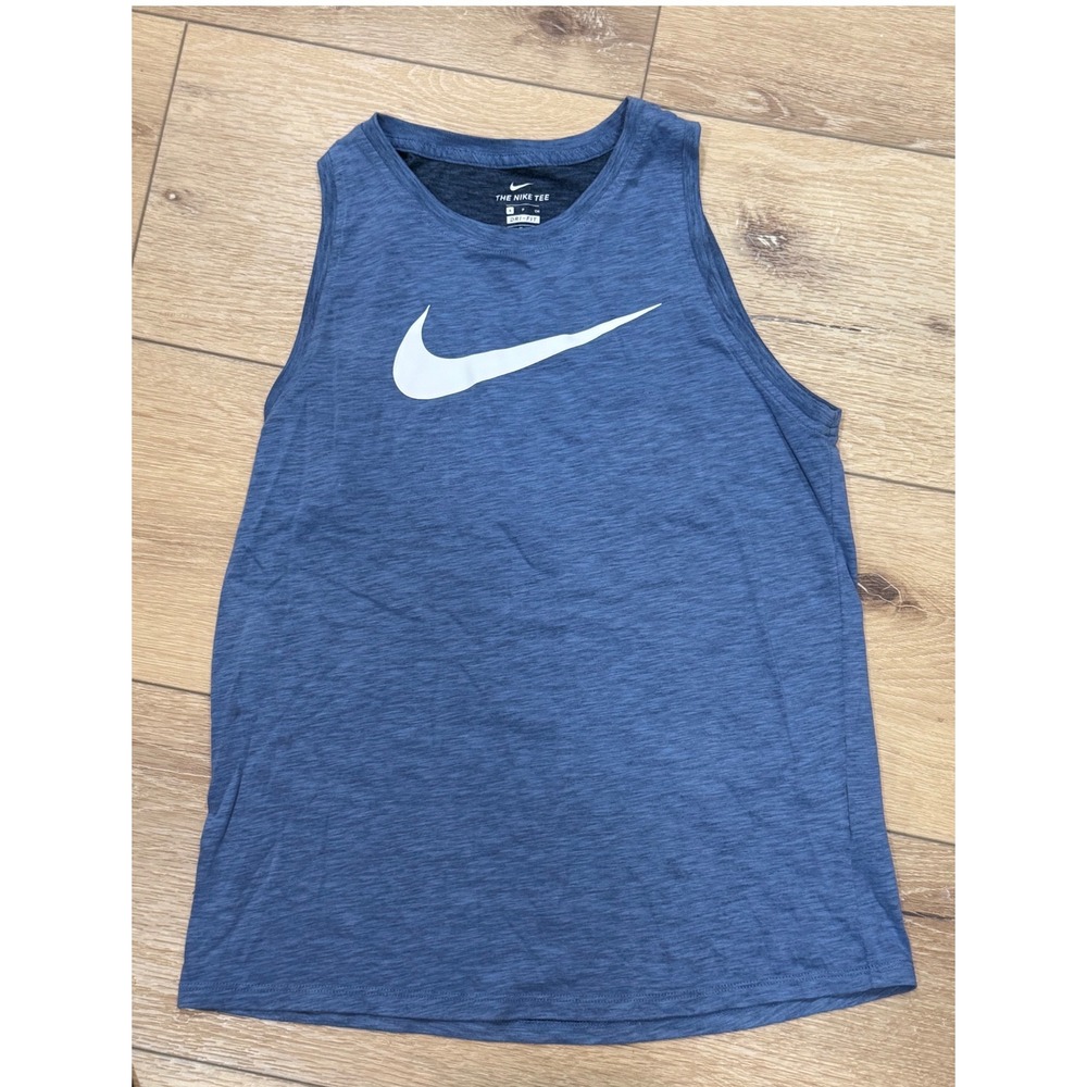 Nike Dri-FIT Blue Heathered Swoosh Training Tank Top Womens Small Sleeveless Tee